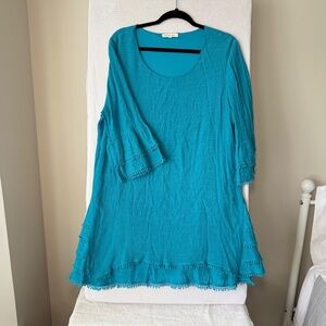 Indigo Soul Womens XL Boho Tunic Blouse Ruffled  Embellished Layers